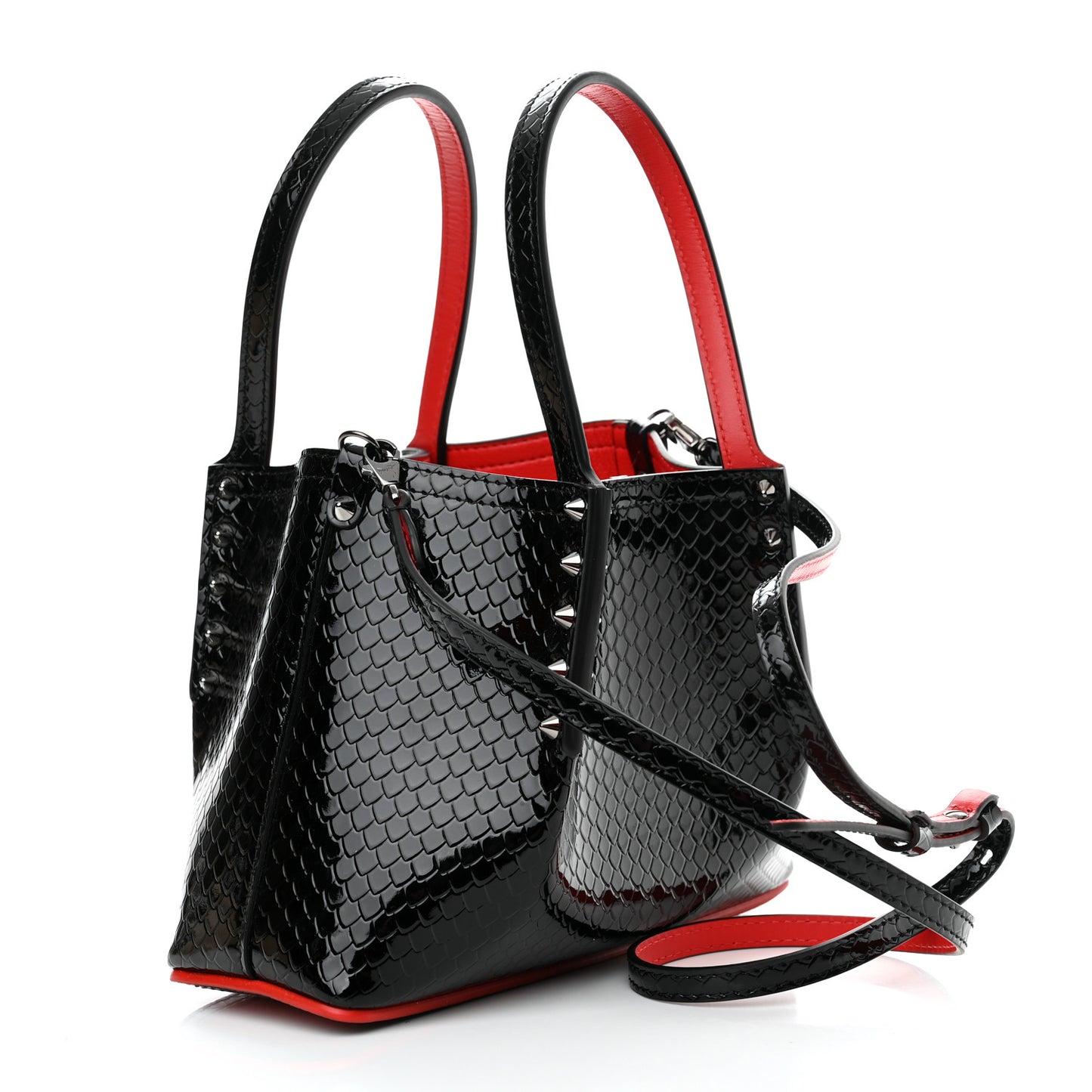 Patent Embossed Spiked Mini Cabarock Shopper Tote Black