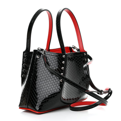 Christian Louboutin Patent Embossed Spiked Mini Cabarock Shopper Tote Black 3 of 10