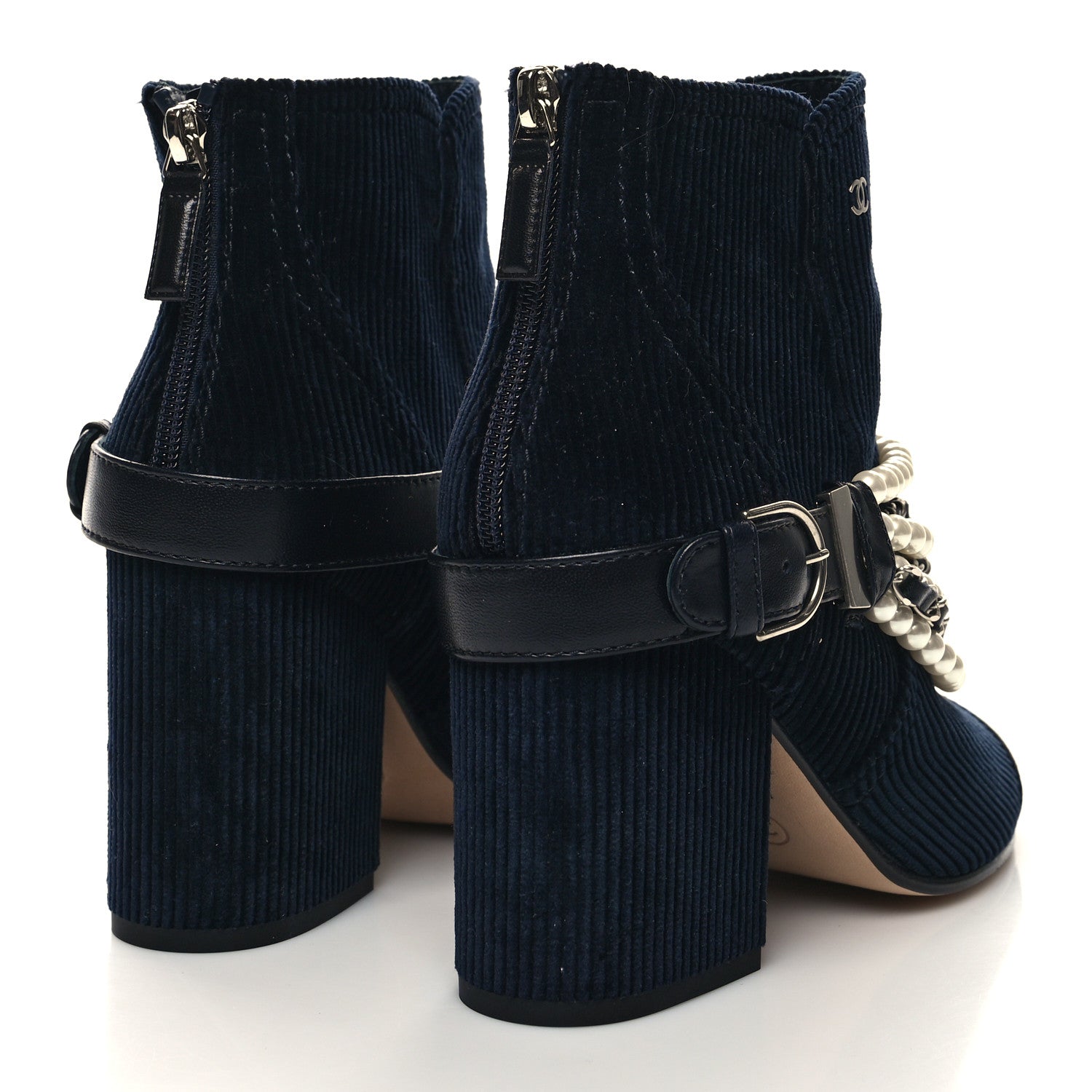 Chanel Velvet Satin Cap Cap Toe Short Boots 36 Navy Black 4 of 7