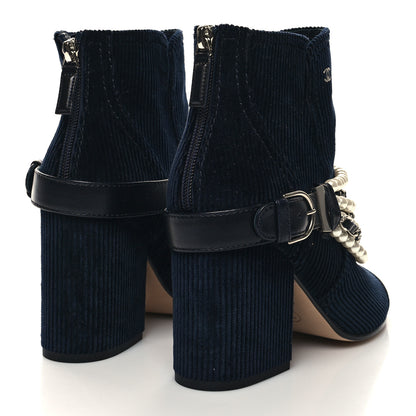 Chanel Velvet Satin Cap Cap Toe Short Boots 36 Navy Black 4 of 7