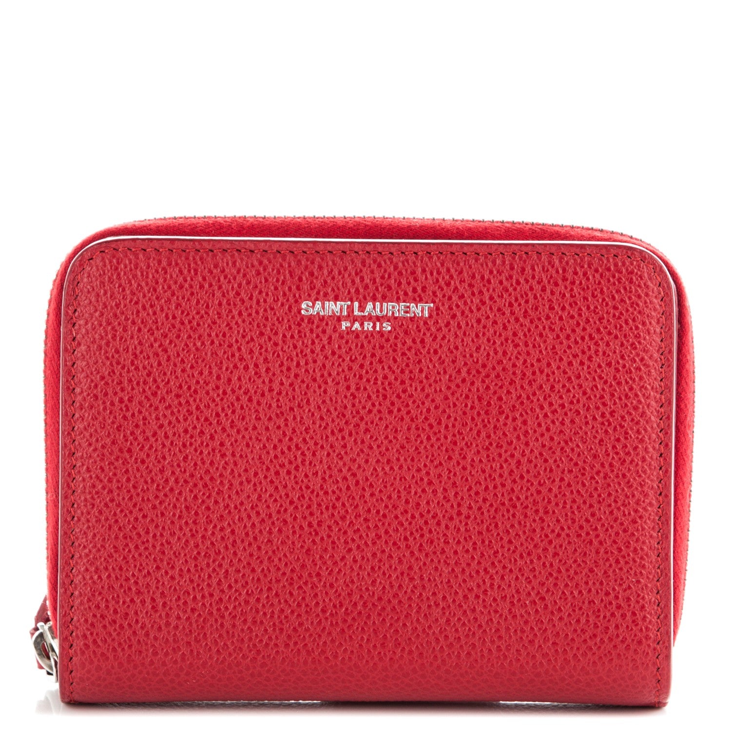 Saint Laurent Grained Calfskin Rive Gauche Compact Zip Around Wallet Red 1 of 7