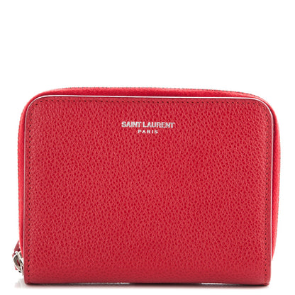 Saint Laurent Grained Calfskin Rive Gauche Compact Zip Around Wallet Red 1 of 7