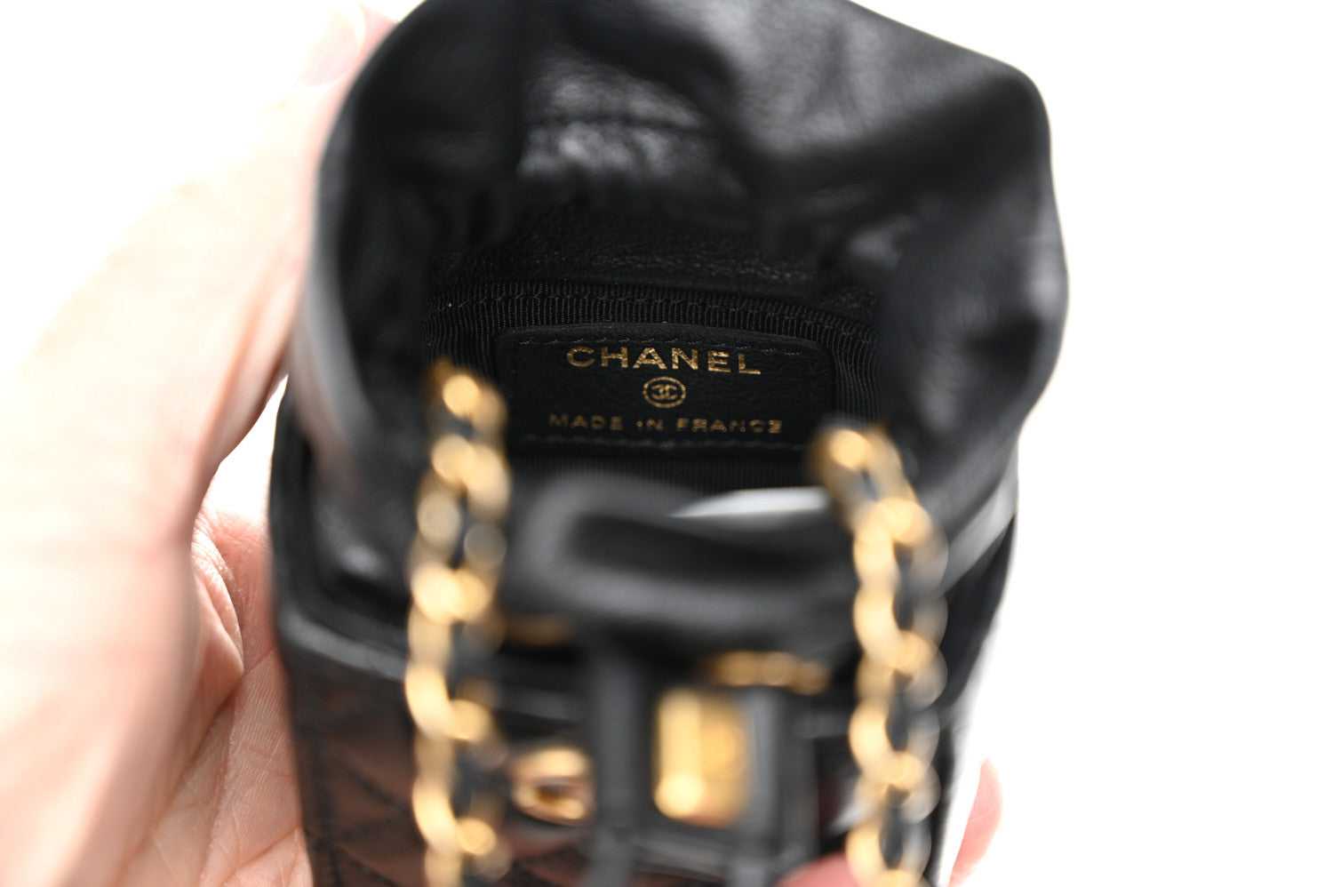 Chanel Calfskin Quilted Mini Drawstring Bucket Bag Black 7 of 8