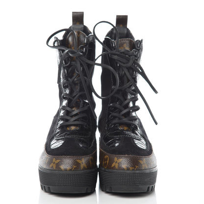 Louis Vuitton Suede Calfskin Monogram Laureate Platform Desert Boots 39 Black 2 of 12