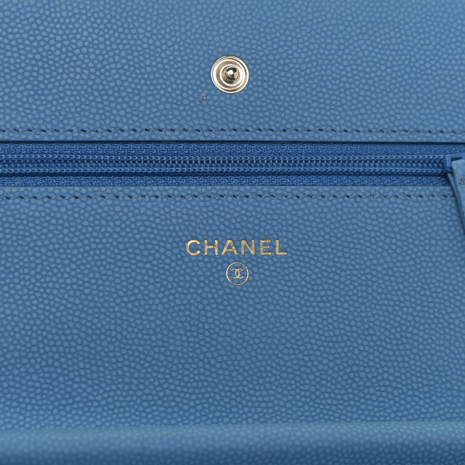 Chanel Caviar Flat Chevron Quilted Wallet On Chain WOC Blue 5 of 16