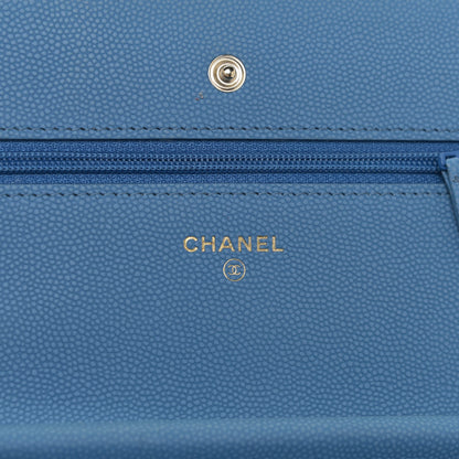 Chanel Caviar Flat Chevron Quilted Wallet On Chain WOC Blue 5 of 16