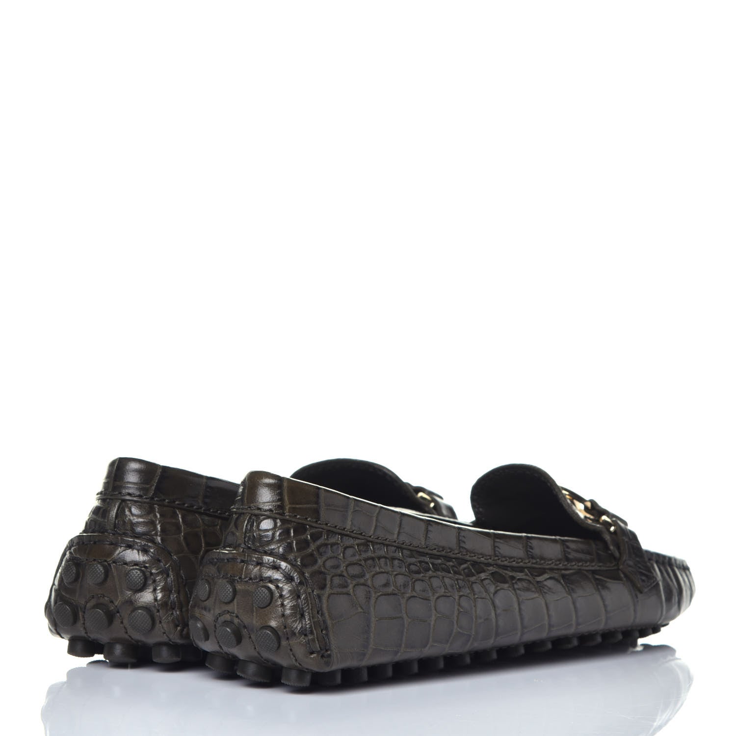 Louis Vuitton Calfskin Crocodile Embossed Dauphine Loafers 36.5 Green 4 of 8