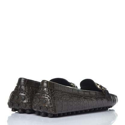 Louis Vuitton Calfskin Crocodile Embossed Dauphine Loafers 36.5 Green 4 of 8