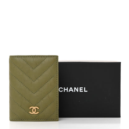 Chanel Lambskin Chevron Quilted Card Holder Wallet Dark Green 8 of 8