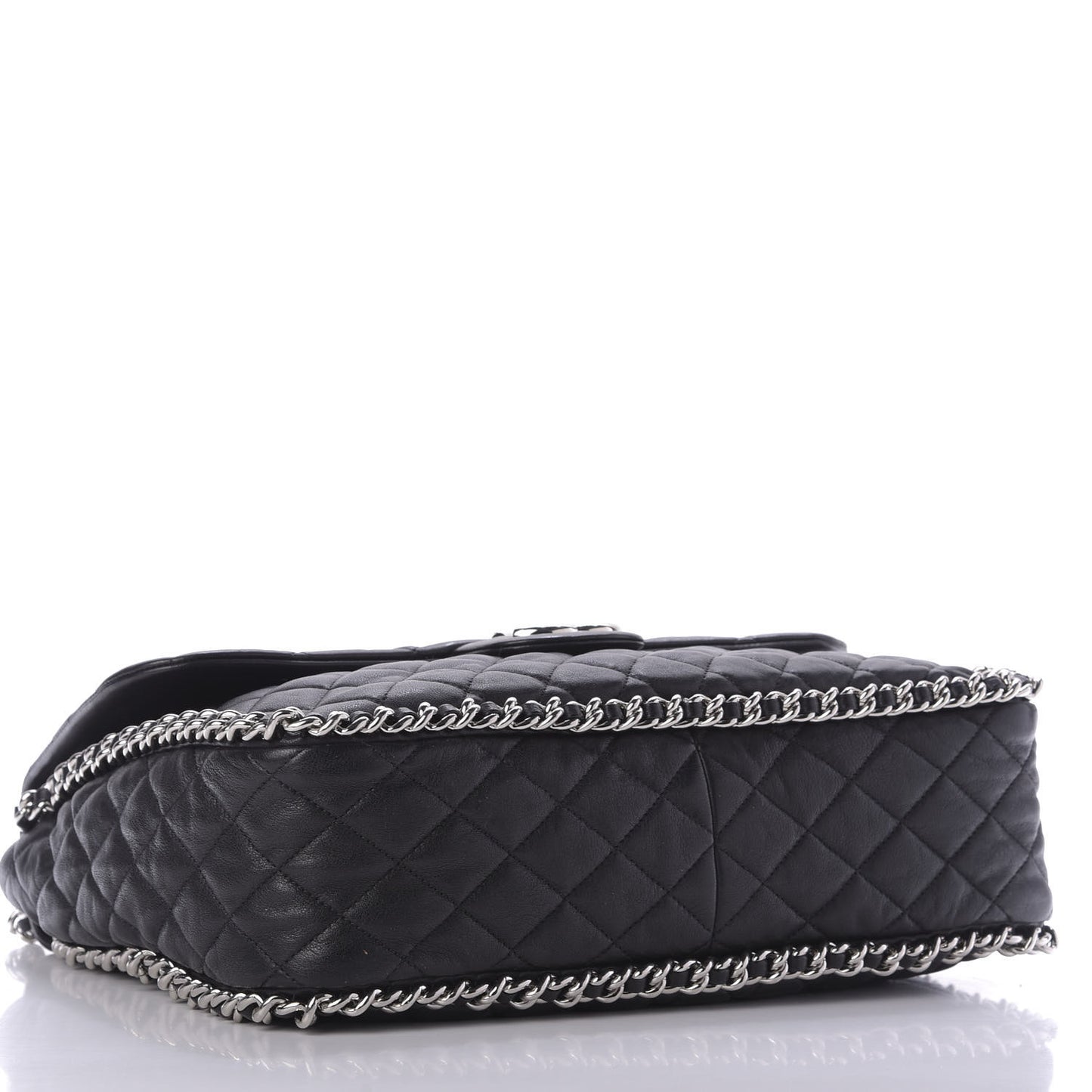 Washed Lambskin Quilted Maxi Chain Around Flap Black
