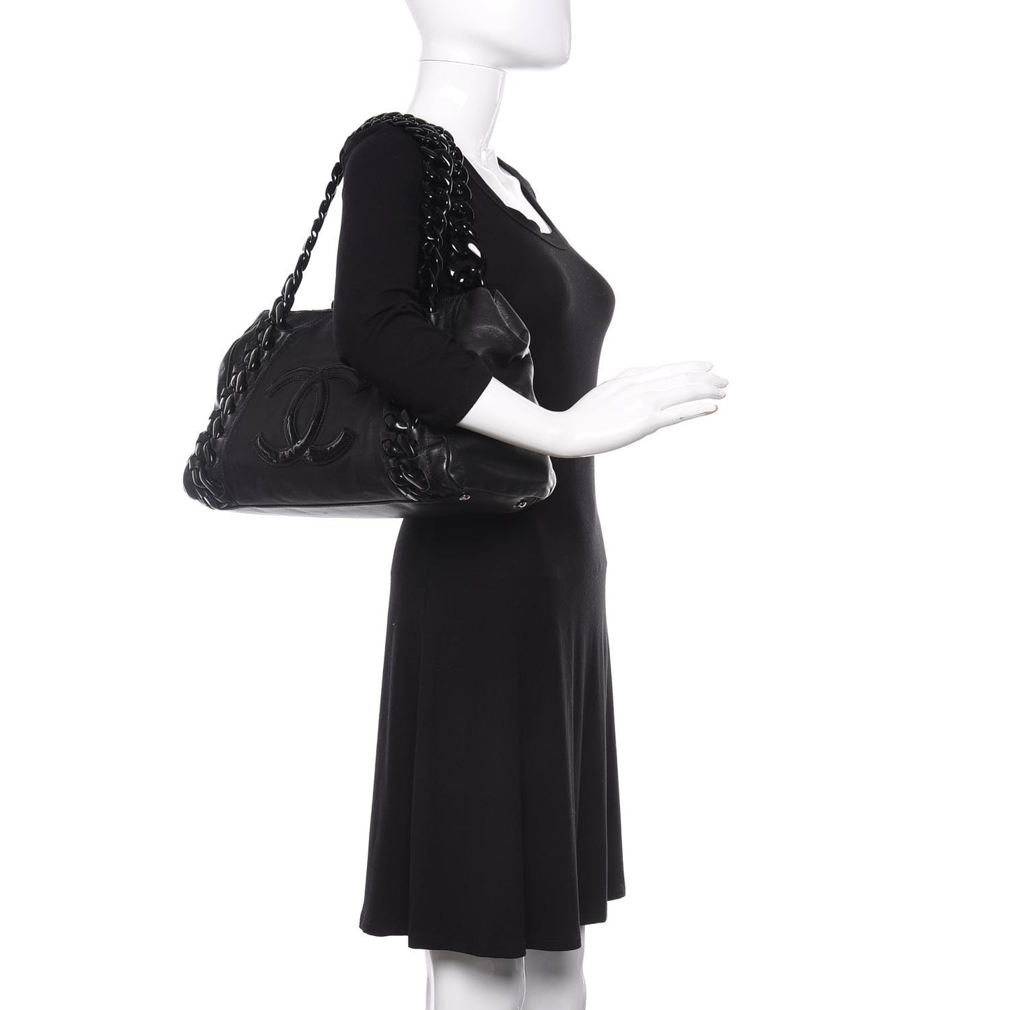 Calfskin Modern Chain Rhodoid East West Tote Black