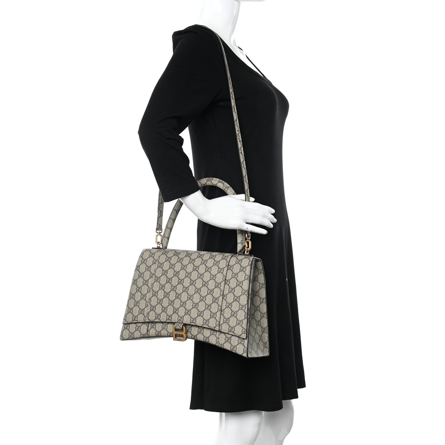 X GUCCI GG Supreme Monogram Medium Hourglass Top Handle Bag Beige Ebony