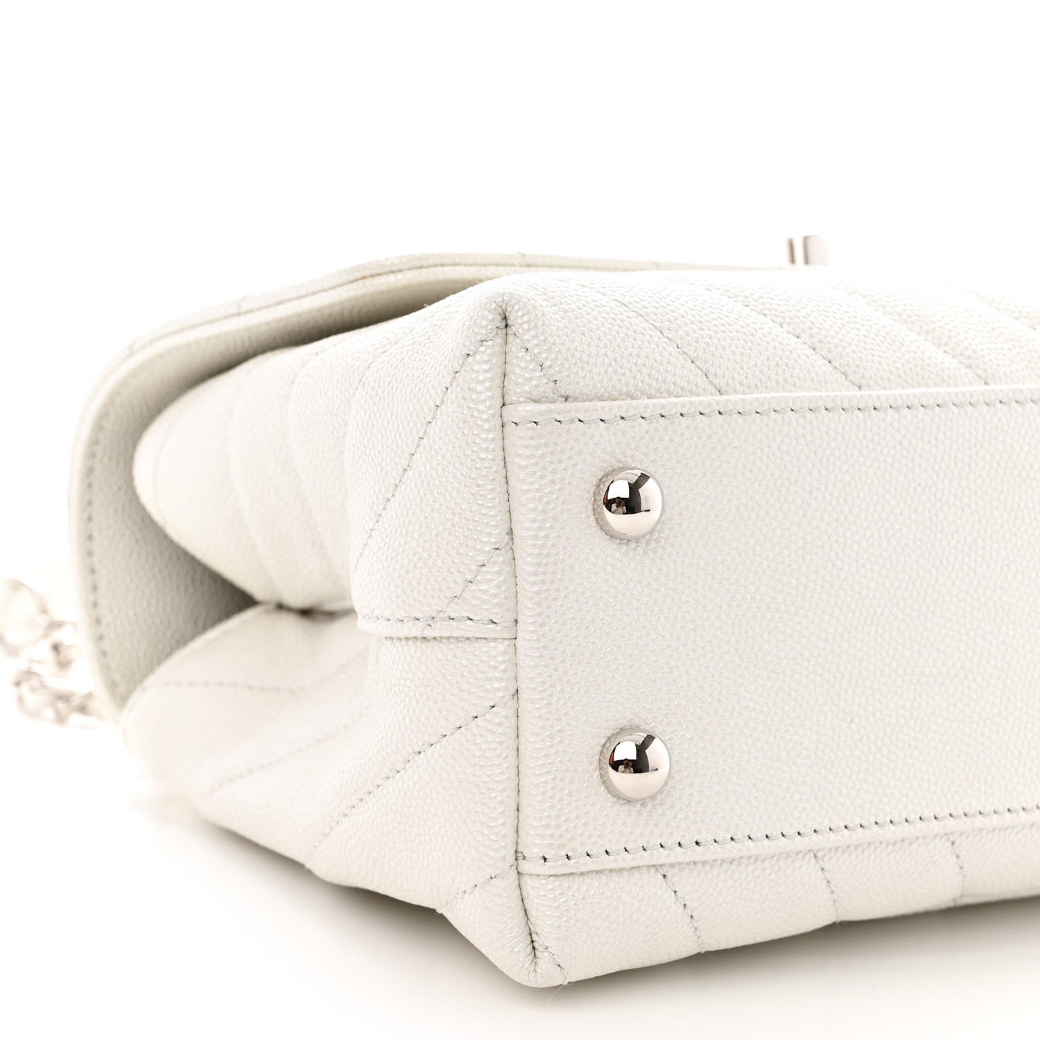 Chanel Iridescent Caviar Chevron Quilted Mini Coco Handle Flap White 10 of 12