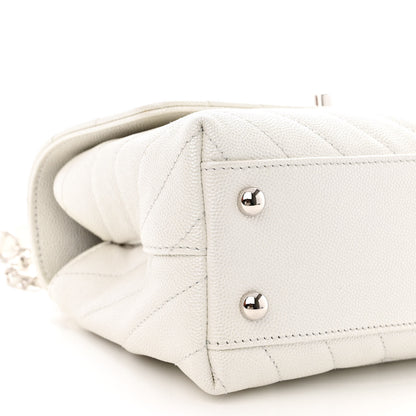 Chanel Iridescent Caviar Chevron Quilted Mini Coco Handle Flap White 10 of 12