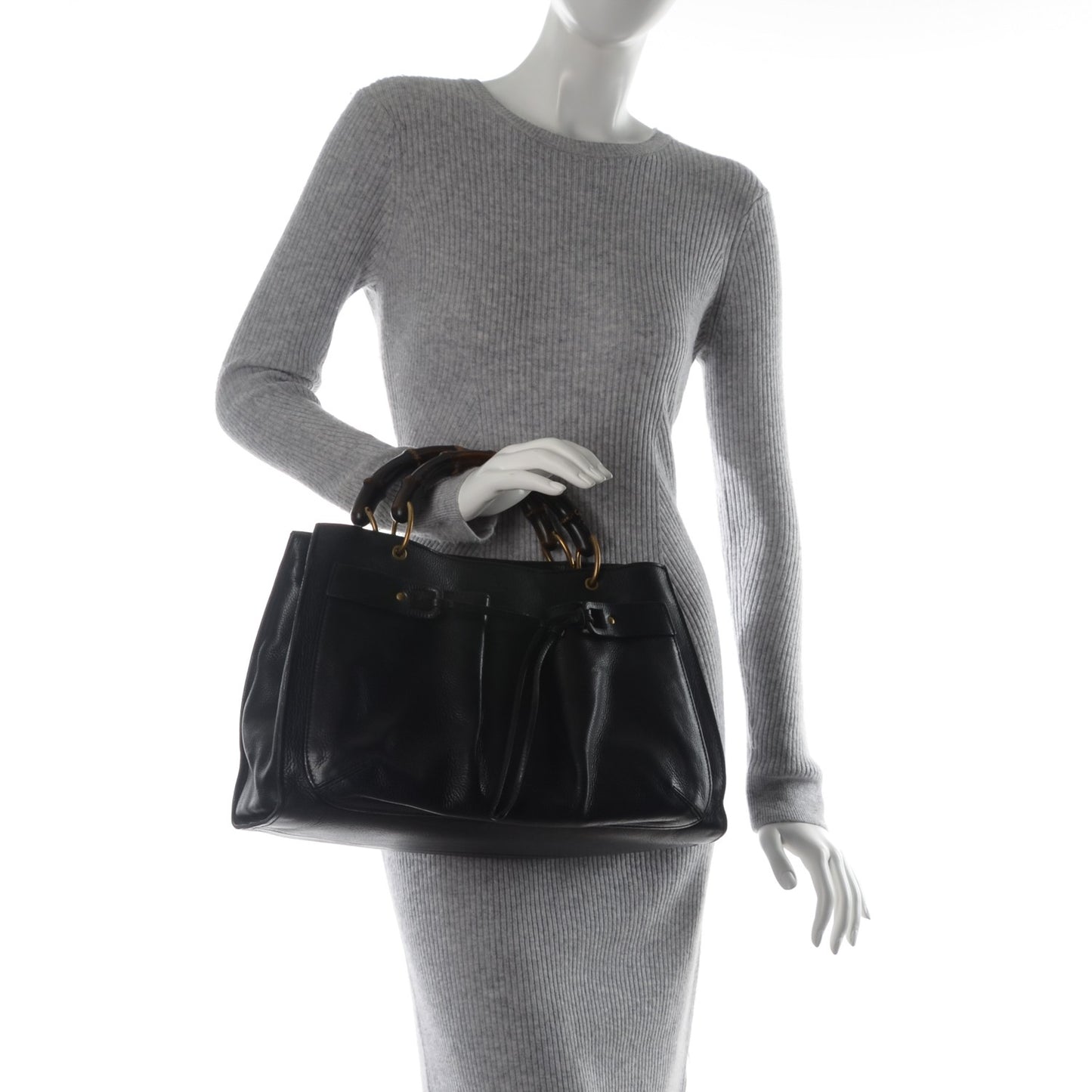 Calfskin Bamboo Handle Tote Black