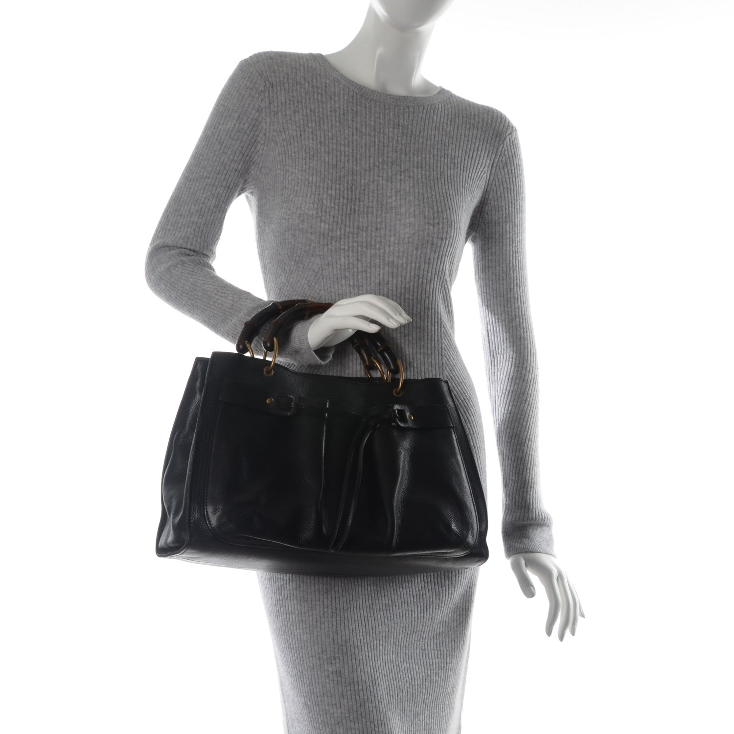 Gucci Calfskin Bamboo Handle Tote Black 2 of 7