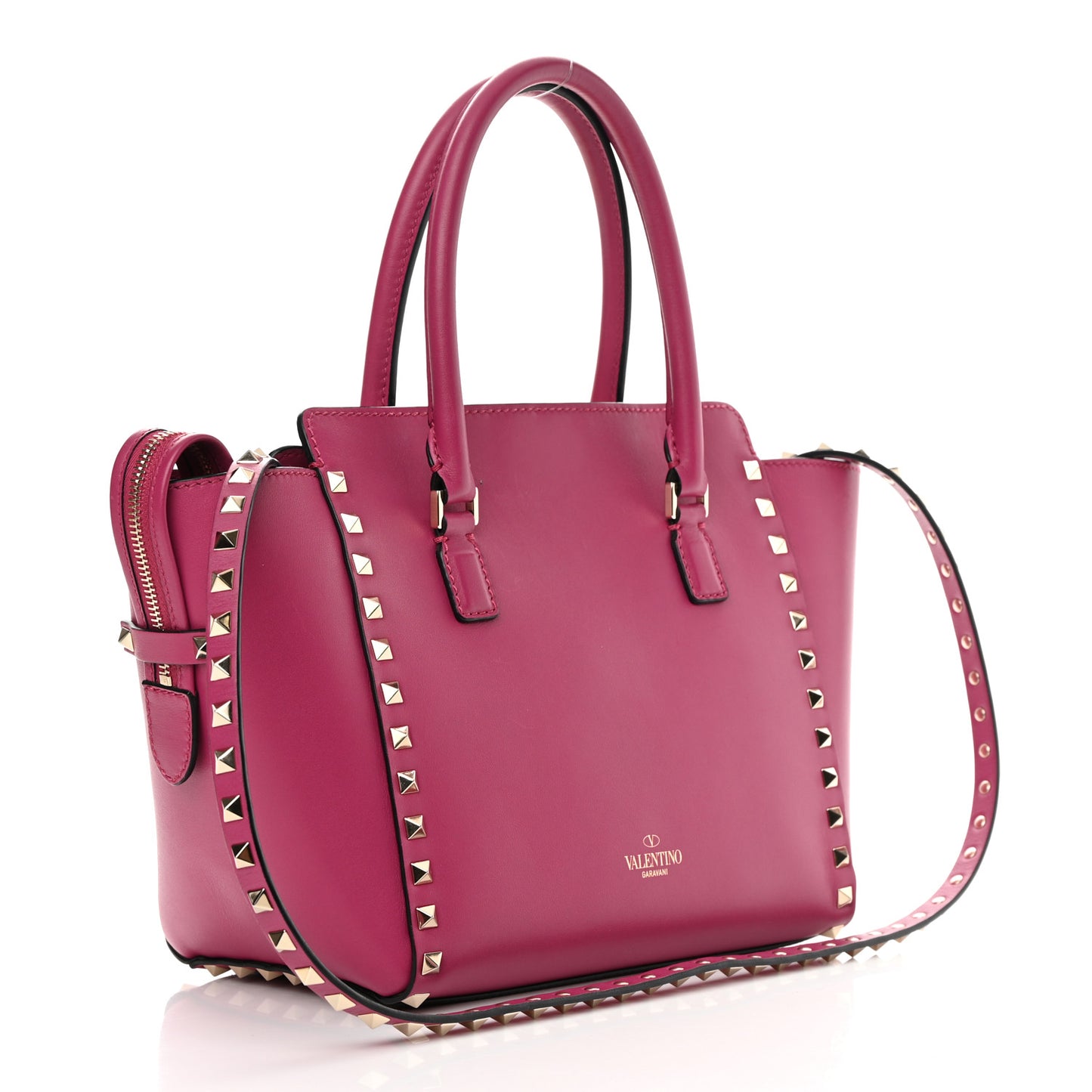 Vitello Small Rockstud Double Handle Tote Deep Cyclamin