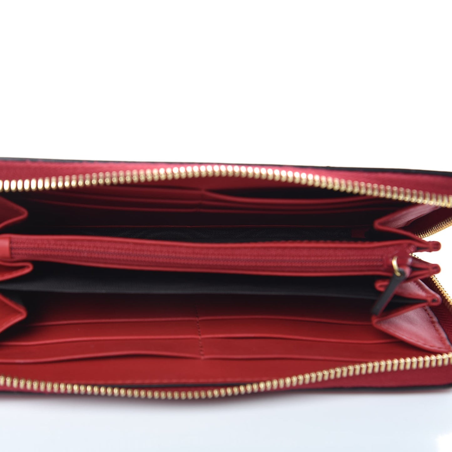 Calfskin Bamboo Round Zip Long Wallet Red