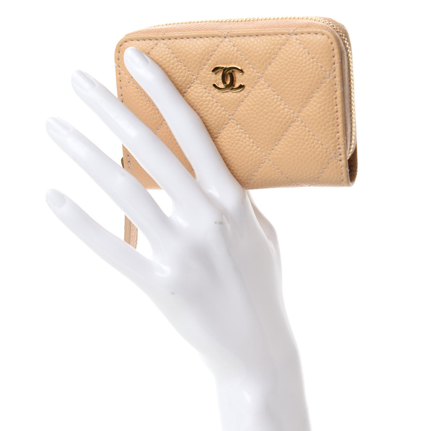 Caviar Quilted Zip Around Coin Purse Beige
