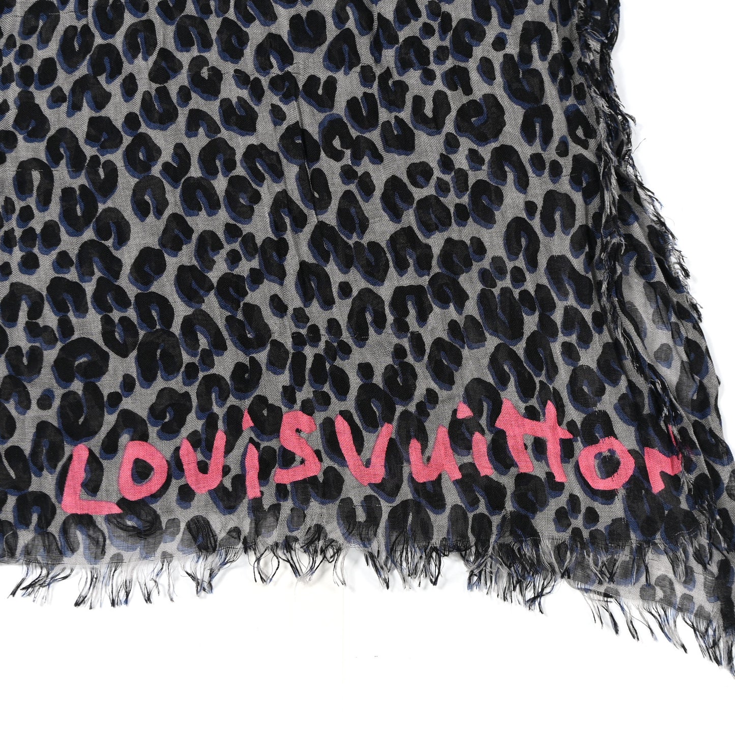 Cashmere Silk Leopard Etole Stole Gris Marine