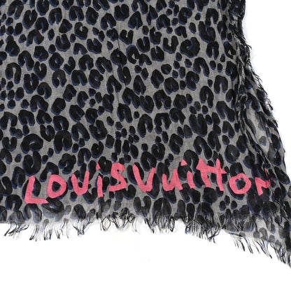 Louis Vuitton Cashmere Silk Leopard Etole Stole Gris Marine 3 of 6