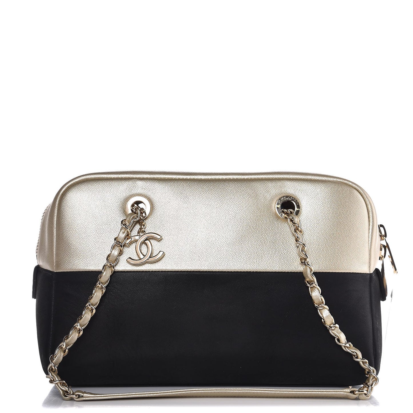 Caviar Iridescent Calfskin Duo Bowling Bag Black Light Gold