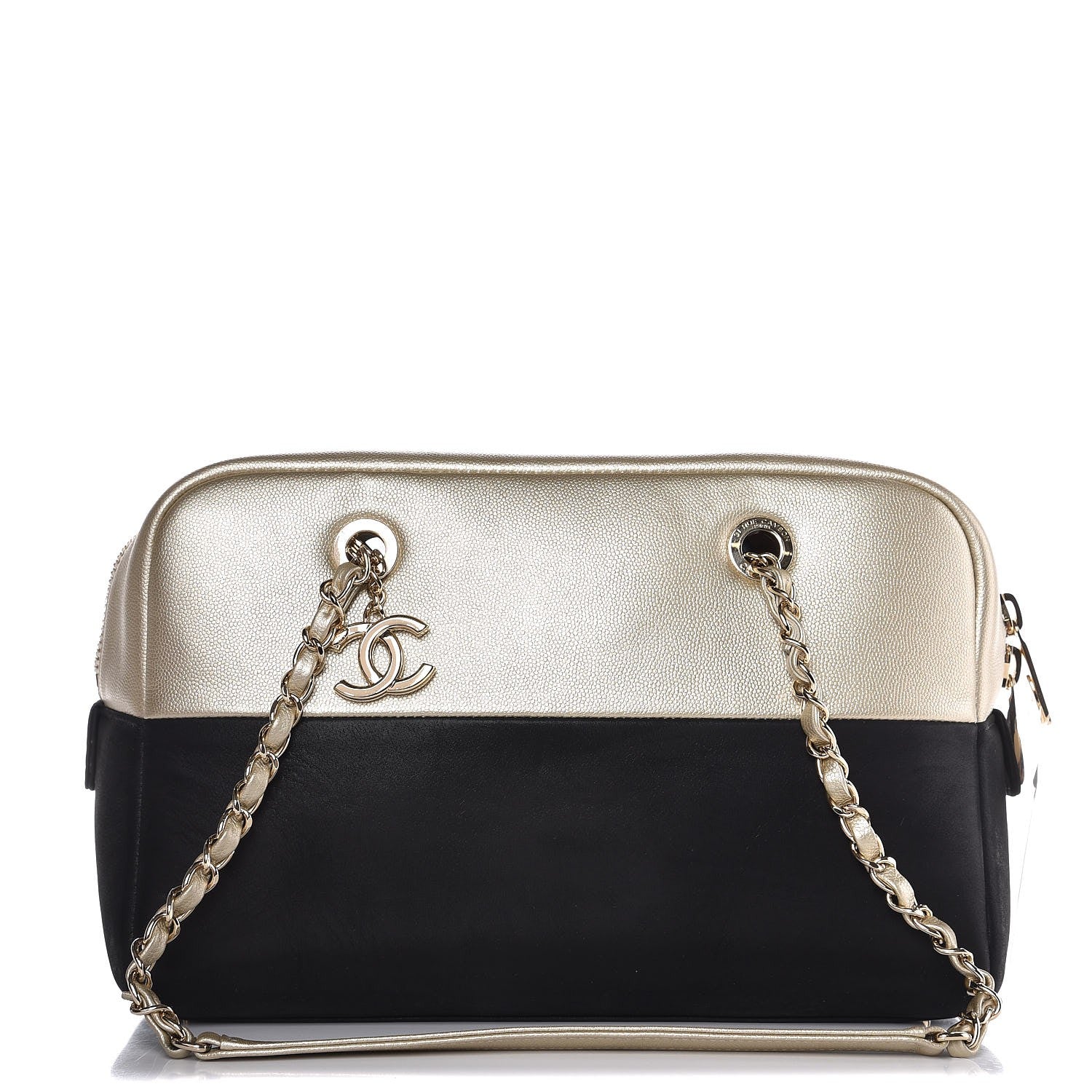 Chanel Caviar Iridescent Calfskin Duo Bowling Bag Black Light Gold 1 of 8