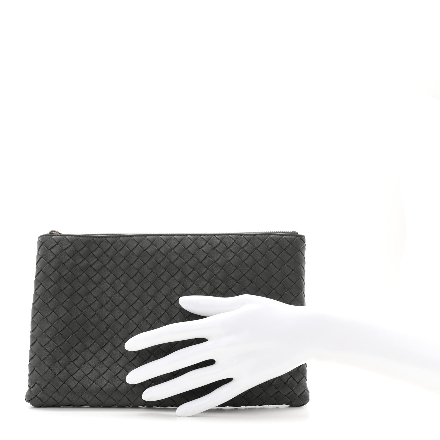 Bottega Veneta Nappa Intrecciato Large Flat Zip Billetto Pouch Light Grey 2 of 7