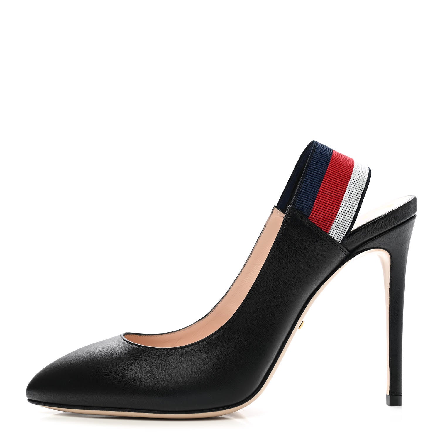 Gucci Malaga Kid Web Sylvie High Heel Slingback Pumps 39 Black 1 of 9