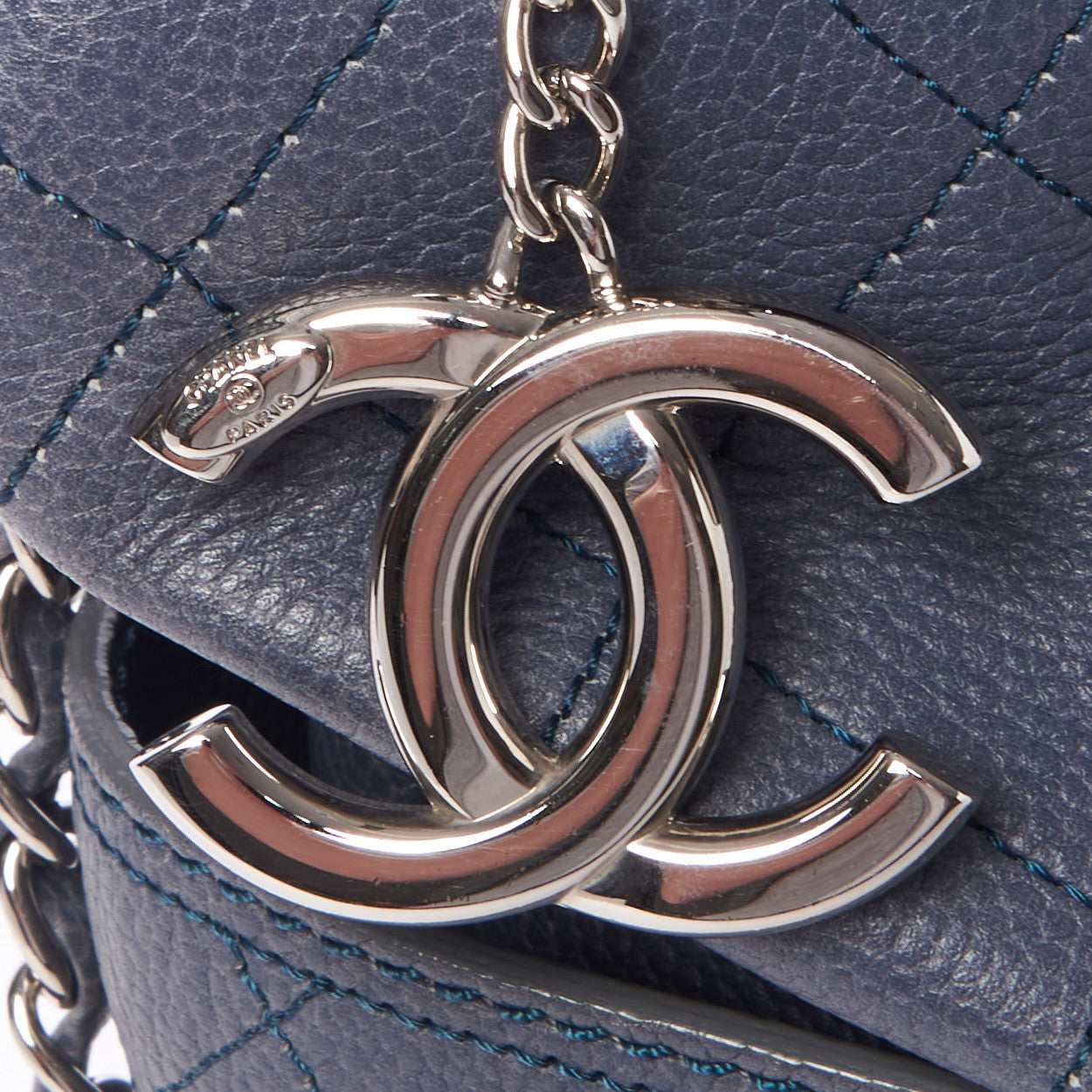 Chanel Caviar Stitched Medium CC Pocket Hobo Blue 7 of 9