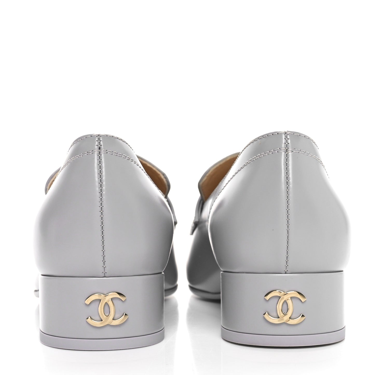 Shiny Calfskin Logo Loafers 36.5 Light Grey