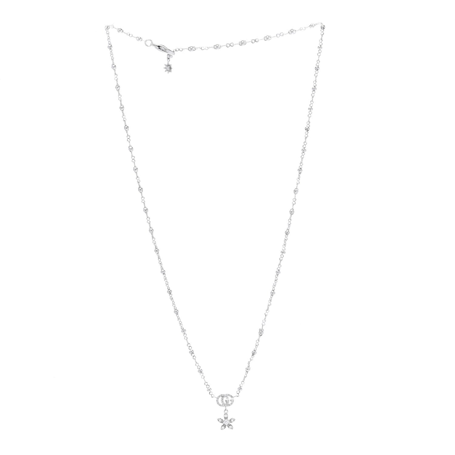 Gucci 18K White Gold Diamond GG Flora Pendant Necklace 3 of 6