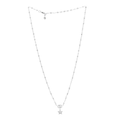 Gucci 18K White Gold Diamond GG Flora Pendant Necklace 3 of 6