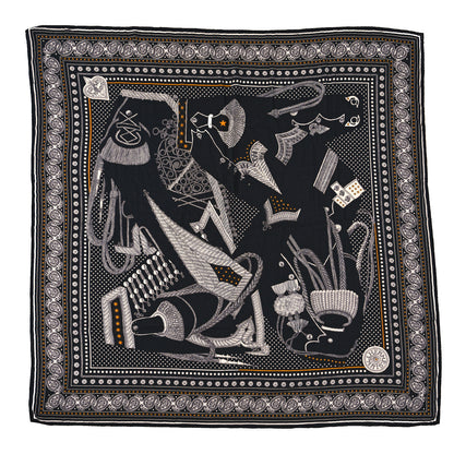 Hermes Cashmere Silk Zouaves Et Dragons Shawl 140 Black White Gold 1 of 3