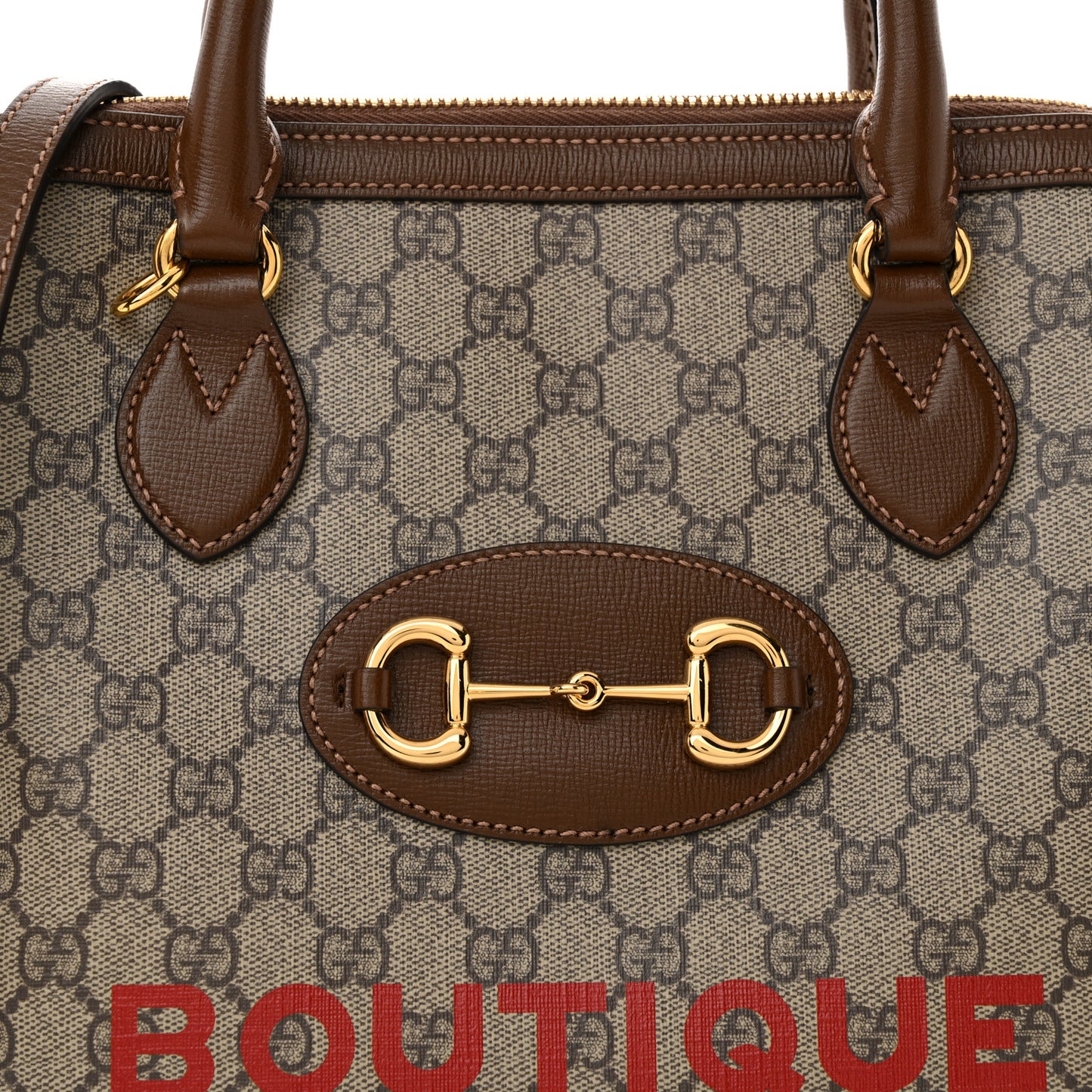 GG Supreme Monogram Azalea Calfskin Boutique Horsebit 1955 Top Handle Bag Beige Ebony Brown Sugar