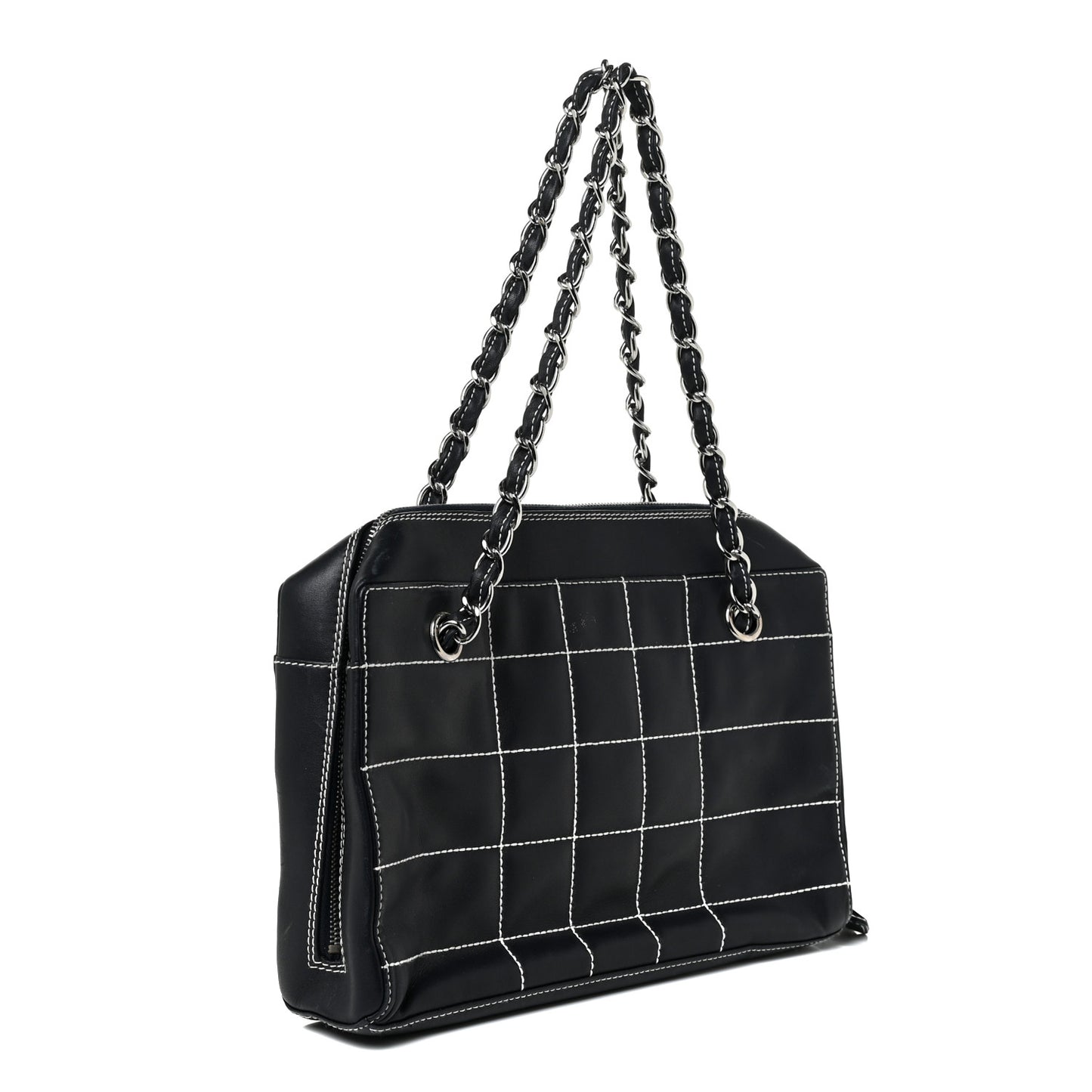 Lambskin Square Stitched Shoulder Bag Navy