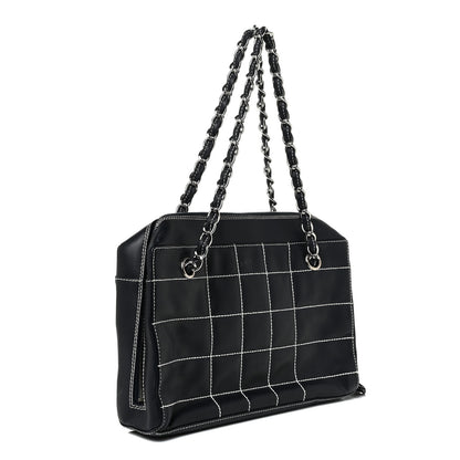 Chanel Lambskin Square Stitched Shoulder Bag Navy 3 of 26