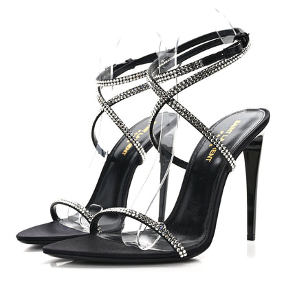 Saint Laurent Satin Crystal Ava 105 Sandals 38.5 Black 3 of 8