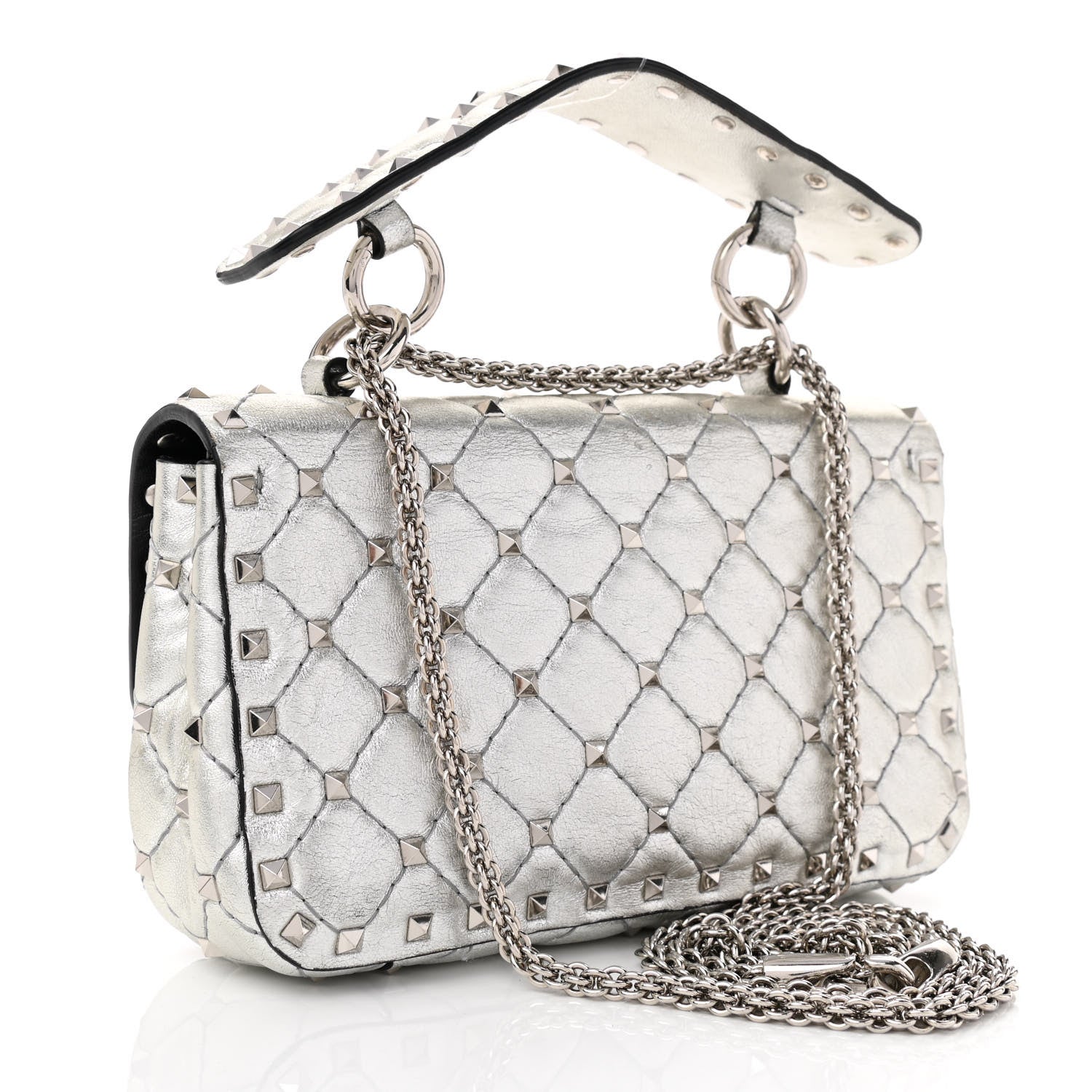 Valentino Garavani Metallic Nappa Small Rockstud Spike Shoulder Bag Silver 3 of 9