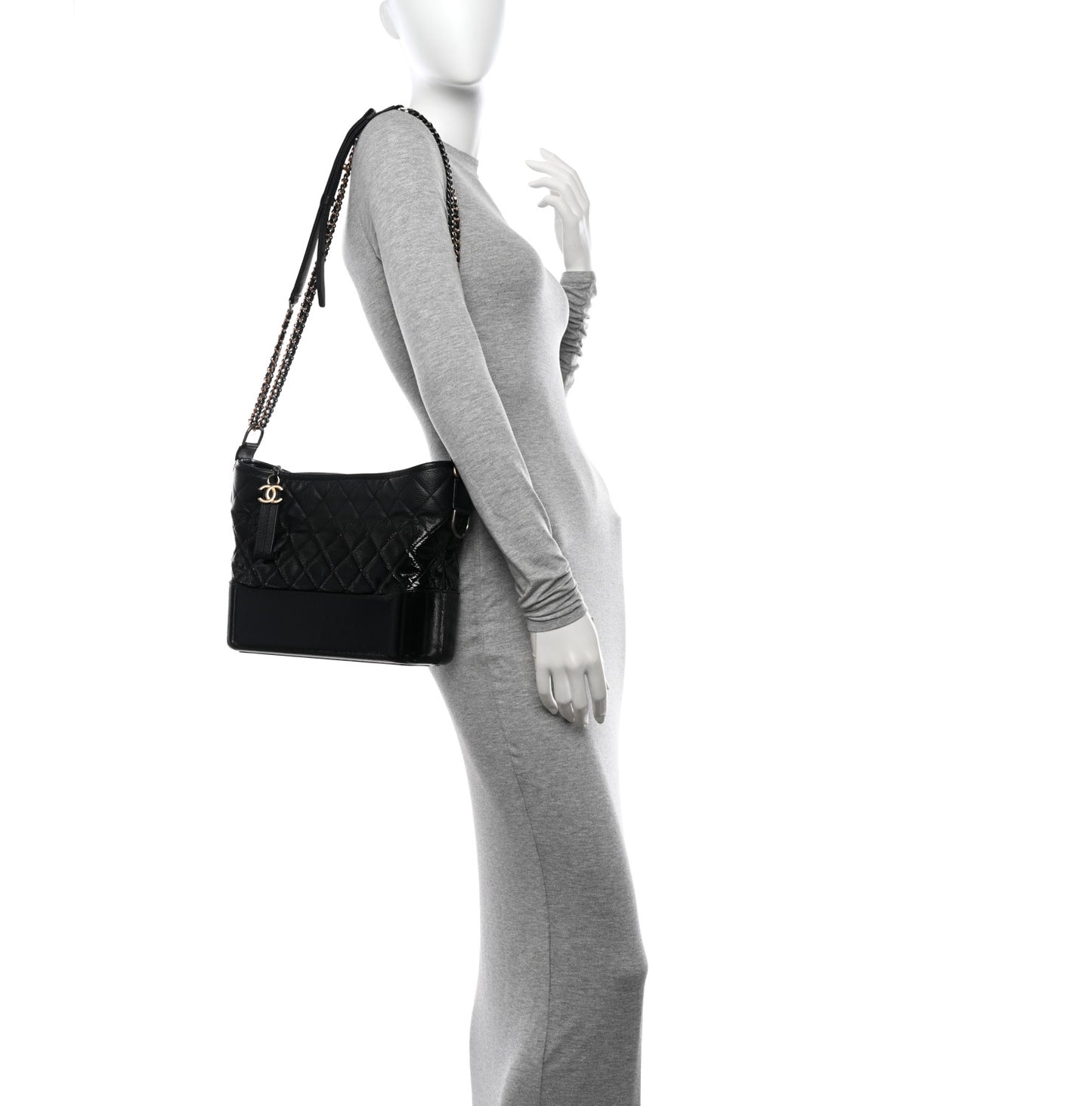 Patent Goatskin Quilted Medium Gabrielle Hobo Black