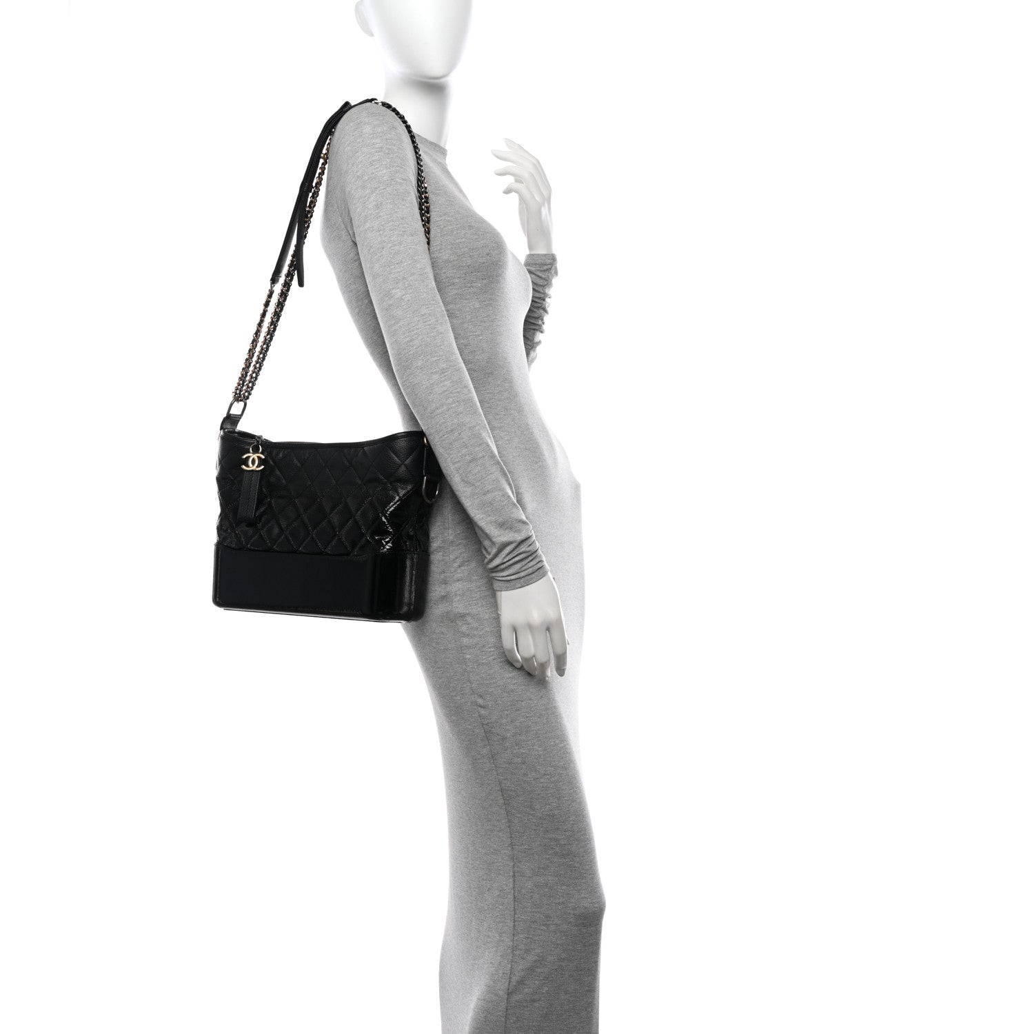 Chanel Patent Goatskin Quilted Medium Gabrielle Hobo Black 2 of 13