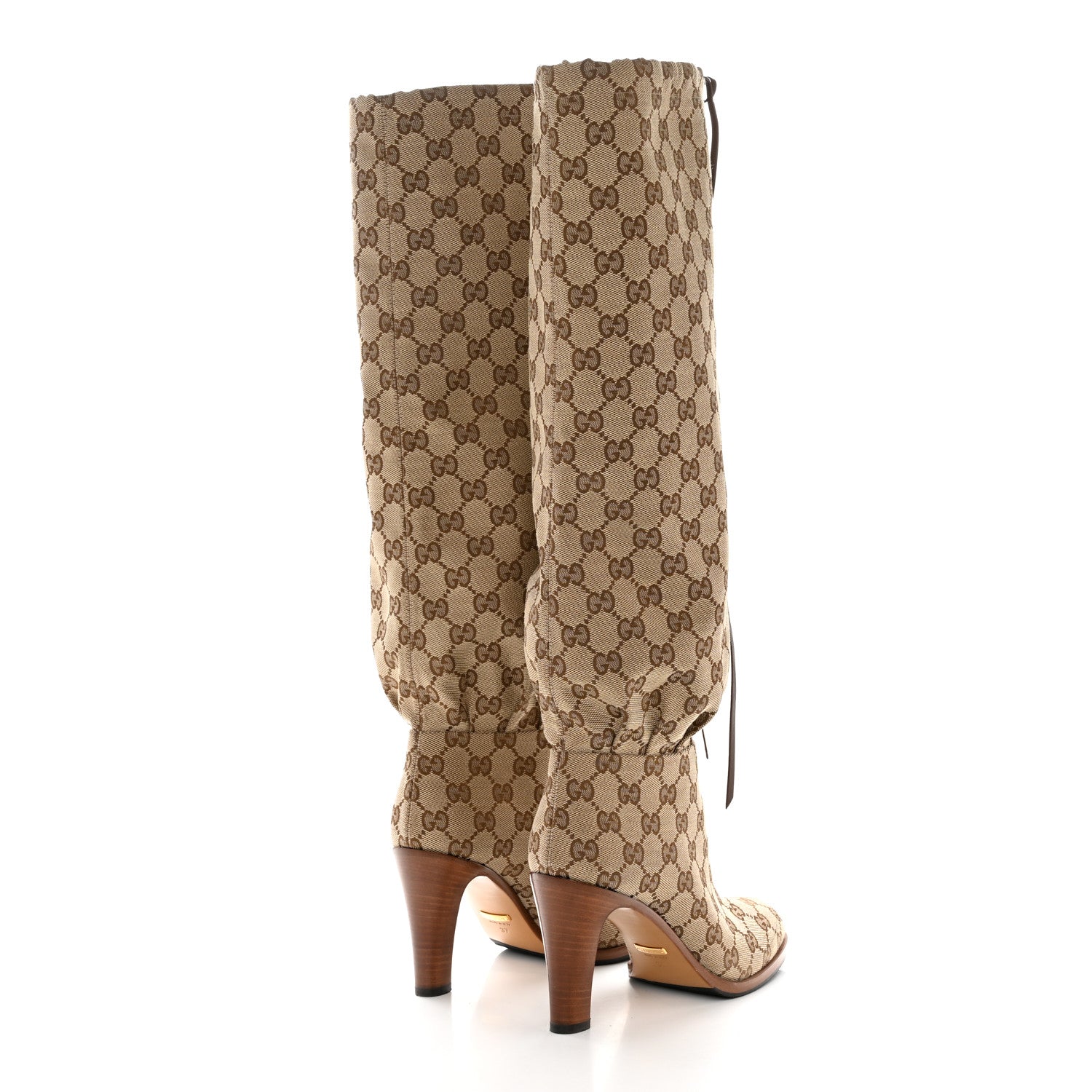 Gucci Monogram Malaga Kid Lisa Mid Heel Boots 37 Beige Ebony 4 of 8