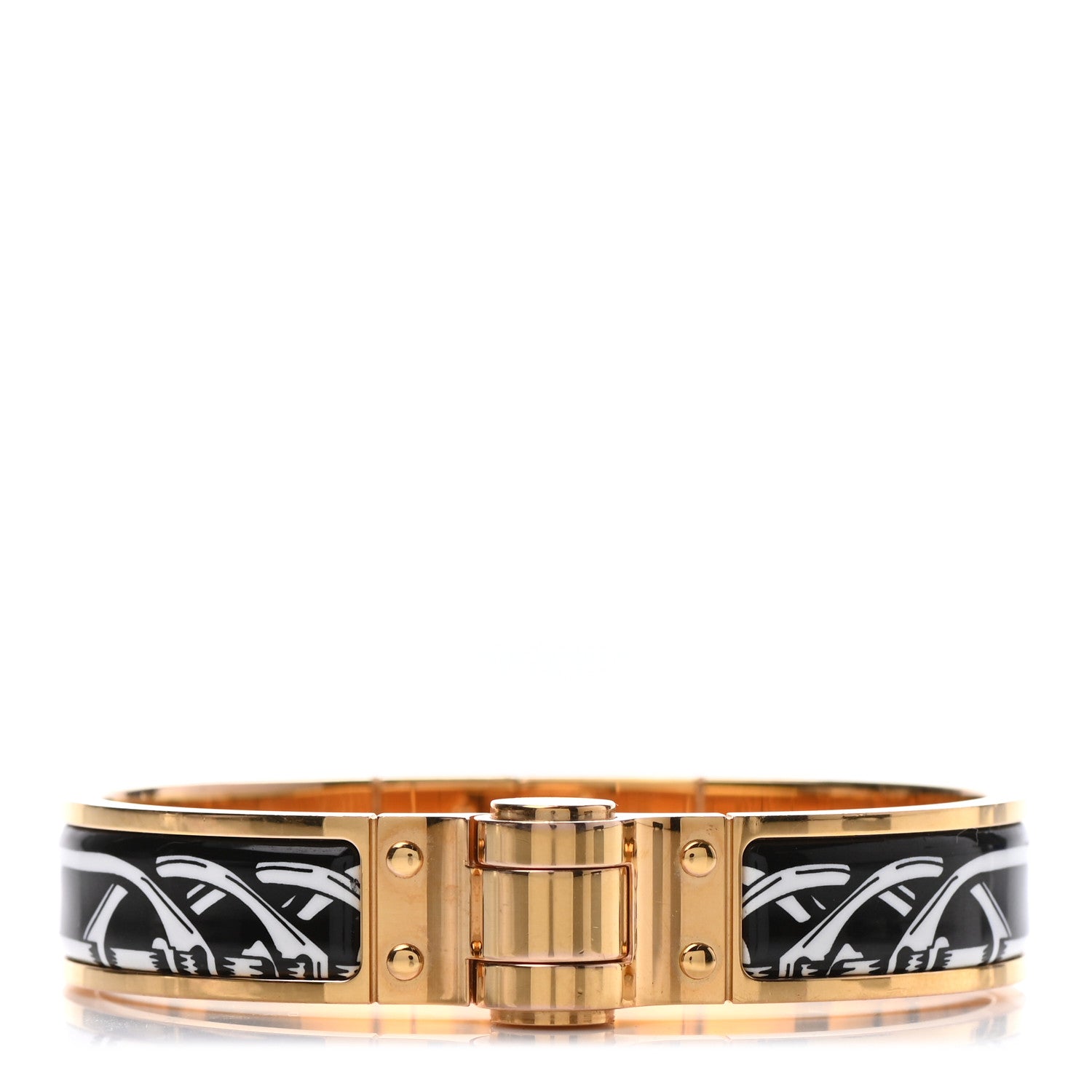 Hermes Enamel Printed Narrow Balades Equestres Positif Negatif Hinged Bracelet S Black 1 of 4
