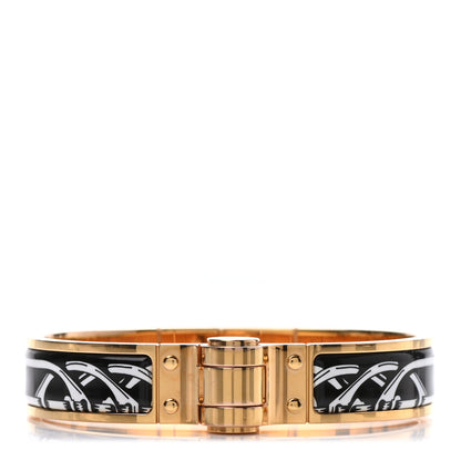 Hermes Enamel Printed Narrow Balades Equestres Positif Negatif Hinged Bracelet S Black 1 of 4
