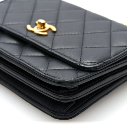 Chanel Lambskin Quilted Mini Sweet Camellia Wallet on Chain WOC Black 10 of 10