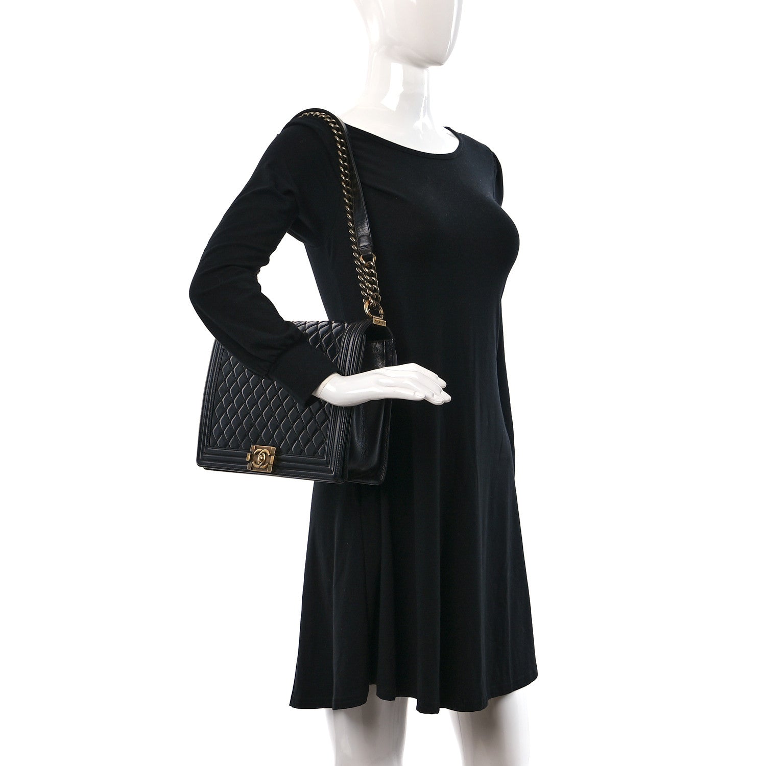 Chanel Glazed Calfskin Quilted Large Boy Flap Black 2 of 9