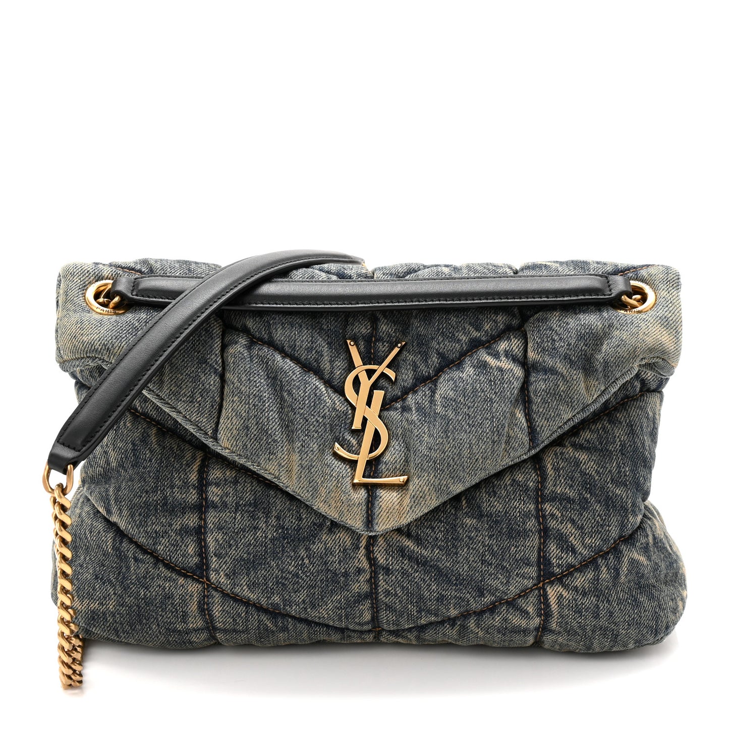 Denim Quilted Small Loulou Puffer Monogram Chain Satchel Rodeo Blue