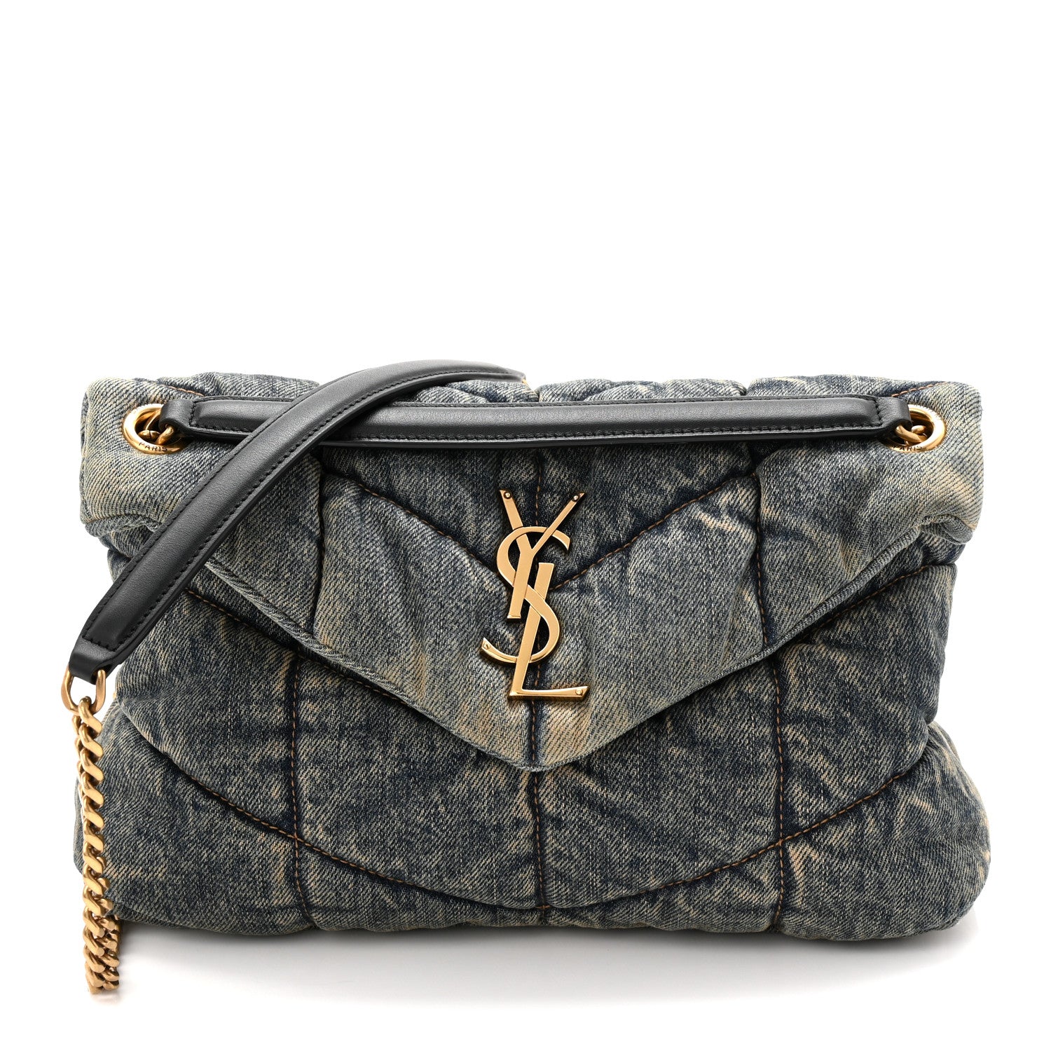 Saint Laurent Denim Quilted Small Loulou Puffer Monogram Chain Satchel Rodeo Blue 1 of 10
