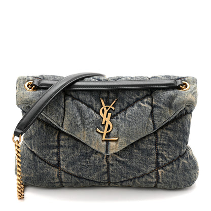 Saint Laurent Denim Quilted Small Loulou Puffer Monogram Chain Satchel Rodeo Blue 1 of 10