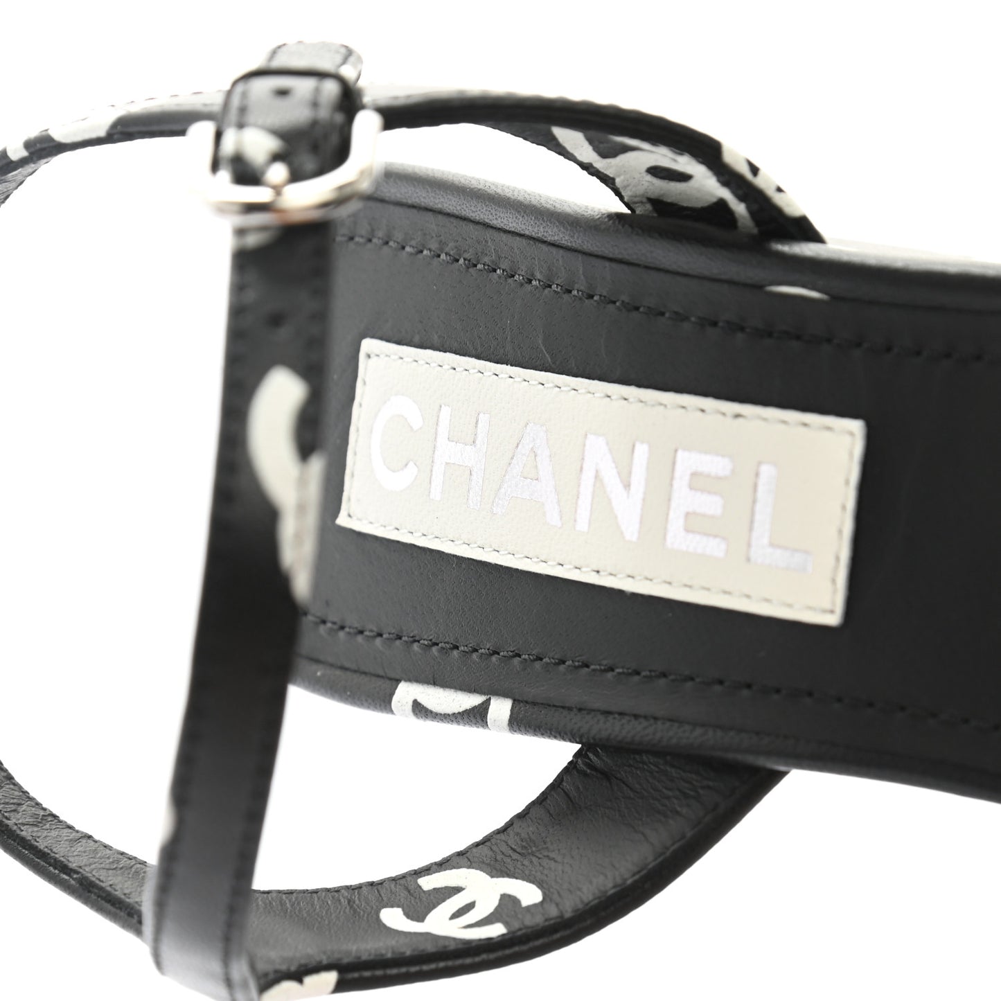 Lambskin Printed CC Sandals 38 Black White